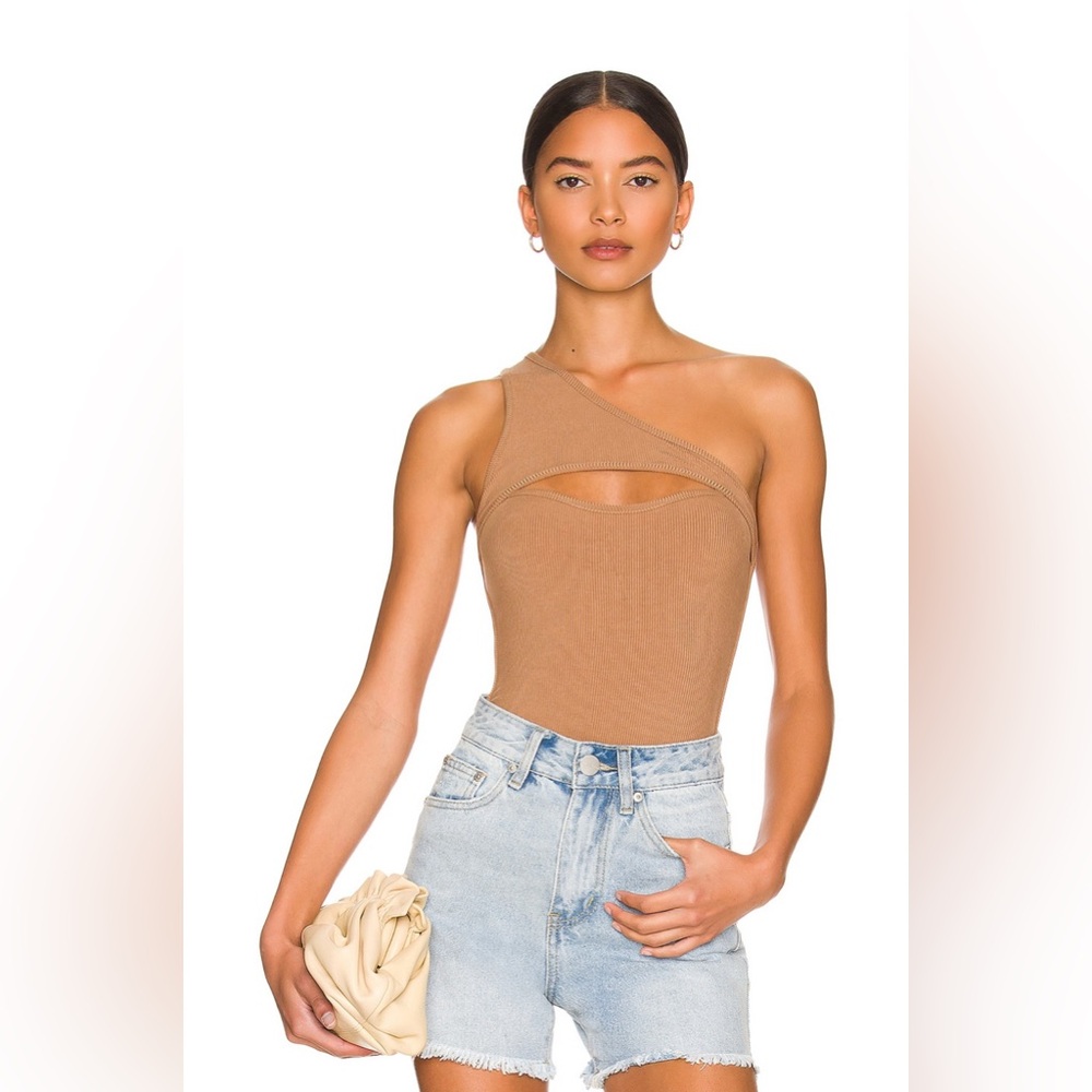 Superdown Revolve Tan One-Shoulder Bodysuit